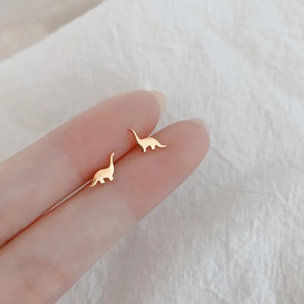NEW Tiny Dinosaur stud Earrings Stainless Steel Gold color - Boutique